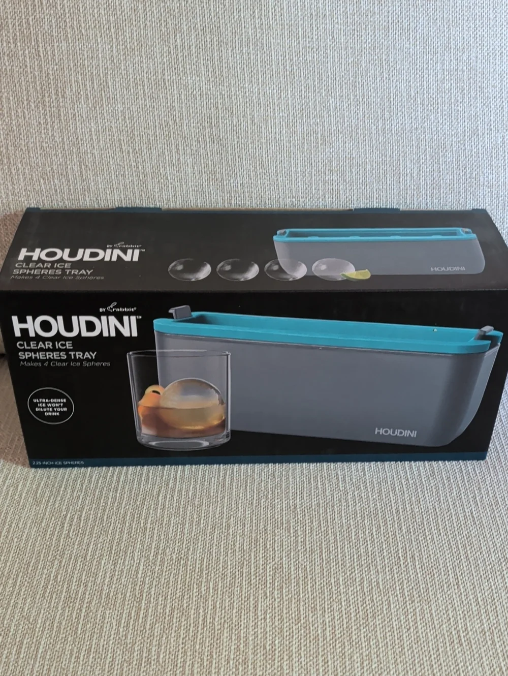Houdini Clear Ice Sphere Tray — Gray Body with Teal Lid